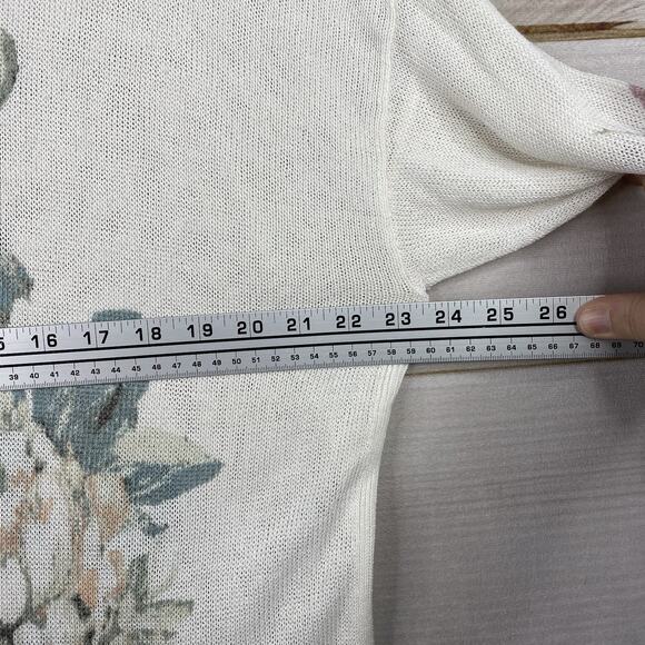 J Jill Sweater Womens XL Linen Blend White Floral Boho Tunic Open Knit Relaxed - Picture 3 of 8